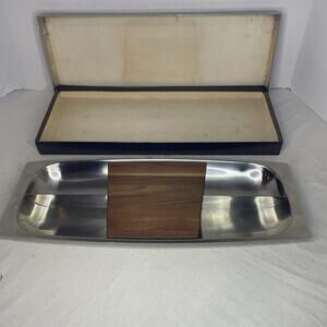 MCM Swedish Svaneholm Stainless Steel Snack Hors D'Ouvres Tray Oak Board Unique